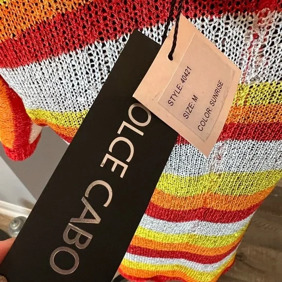 Dolce Cabo micro mesh sequined striped v neck cold shoulder top sz M NWT - Picture 5 of 10